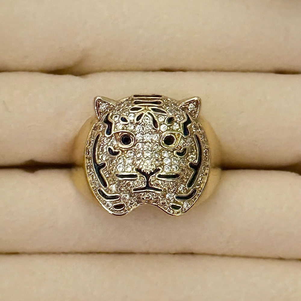 18K Gold Filled Tiger Ring With Micro Pave CZ